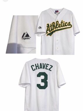 ⚾️Majestic White Oakland Athletics Eric Chavez #3 Large Jersey